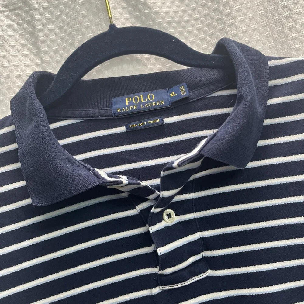 Polo Ralph Lauren Men’s Pima Cotton Blue & White Stripe Polo Shirt XL Flesh Pony